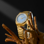 Sky Blue De Paris Diamond Gold with Arabic Numbers size 34mm