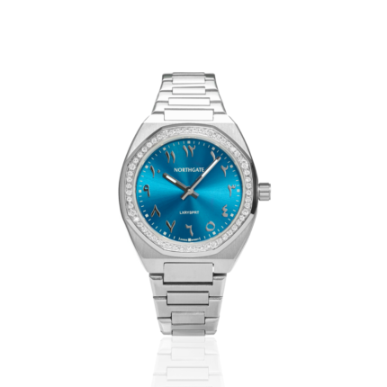 Pacific Blue with Arabic Numbers diamond silver size 34mm