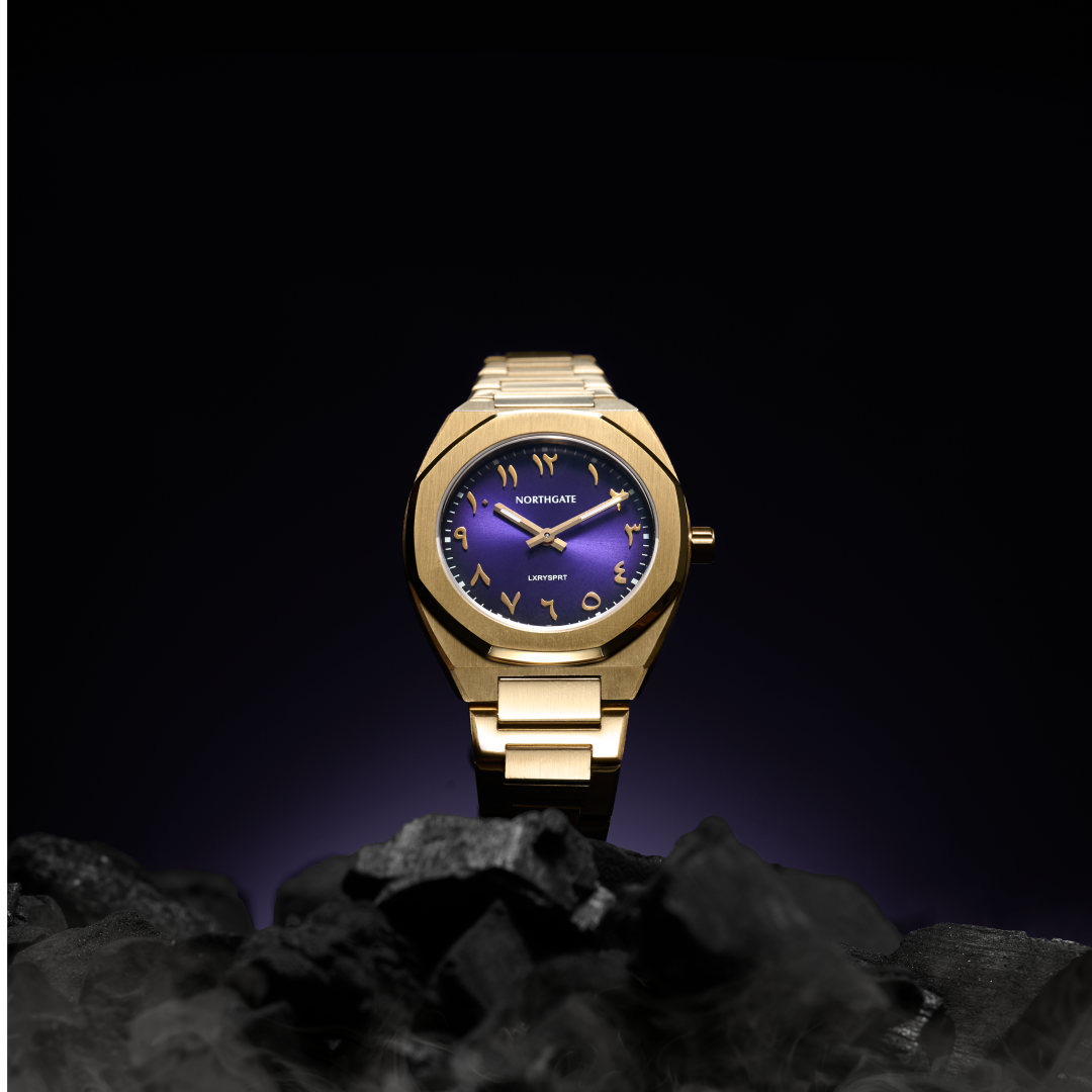 Purple-Yellow-1.png Northgate Club 34 Imperial Purple gold Arabic numbers (Ladies Size) - Image 1